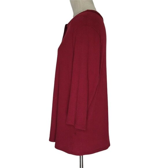 ModCloth Sweater Size 2X Ribbed Knit Tie Front Burgundy 3/4 Sleeve Stretch - Picture 4 of 8